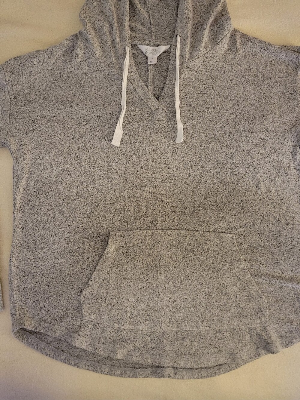 Market & Spruce Women's Large Gray Hoodie Striped Sleeve Pullover Soft Knit